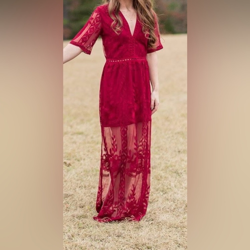 Deep Red Lace Dress
